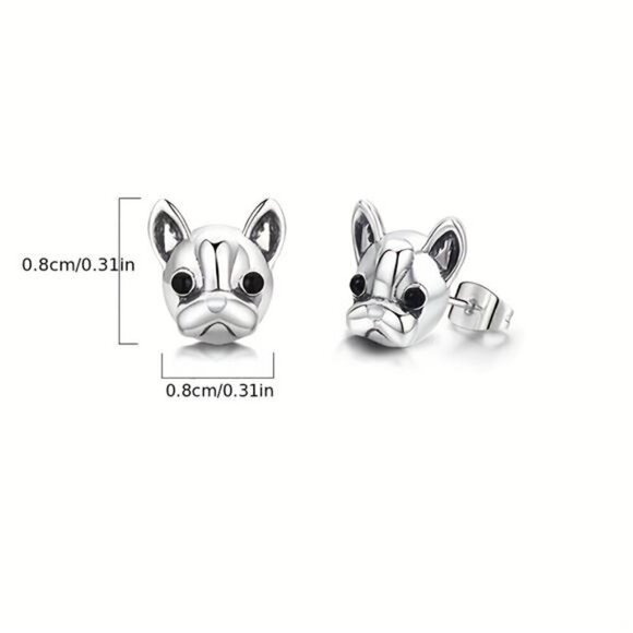 Silver Stud French Bulldog Earrings Post Earrings - Picture 7 of 9